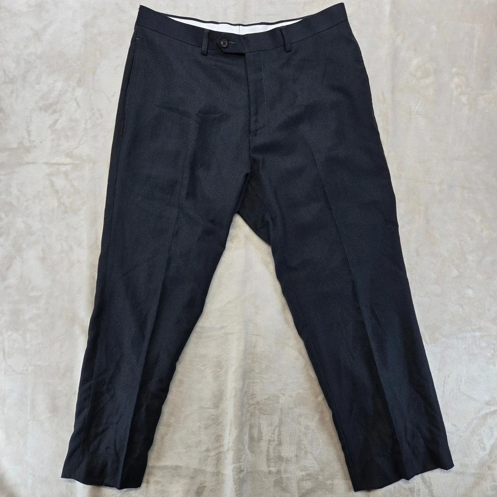 Ralph Lauren Dress Pants Mens 34x30 Black Glen Plaid Excellent Flat Front